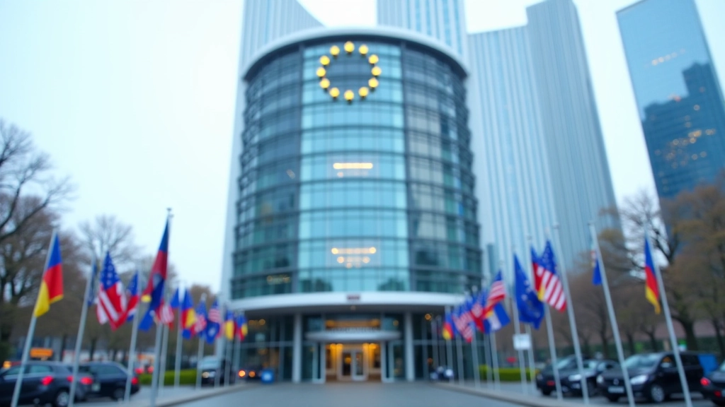 Gebäude der Europäischen Zentralbank in Frankfurt mit moderner Architektur