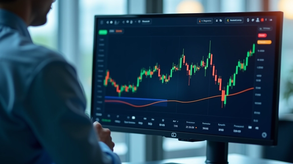 Wirtschaftliches Datendiagramm mit steigenden und fallenden Linien auf digitalem Bildschirm