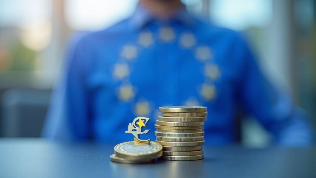 Europäische Flagge mit verschiedenen nationalen Symbolen, die die Einheit der Eurozone darstellt