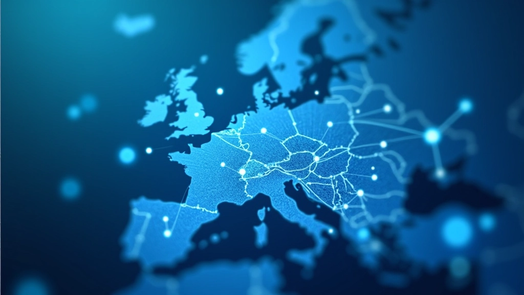 Netzwerk von verbundenen europäischen Bankzentren mit digitalen Datenflüssen zwischen Ländern